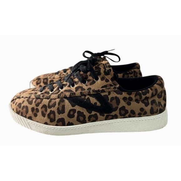 Tretorn Womens Brown Leopard Print Leather Sneaker Shoes Size 8.5 - Picture 1 of 9